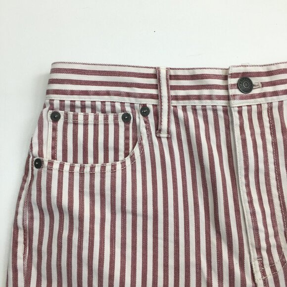 MADEWELL 5 Pocket White Burgundy Striped The High Rise Slim Boyjean Jeans - Picture 5 of 11